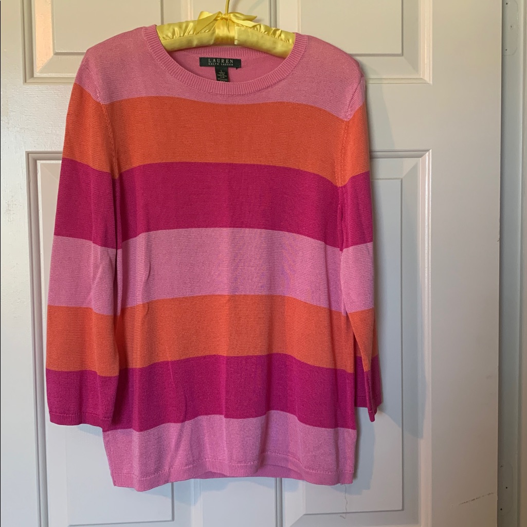 Ralph Lauren Pink Striped Knit Sweater Size L